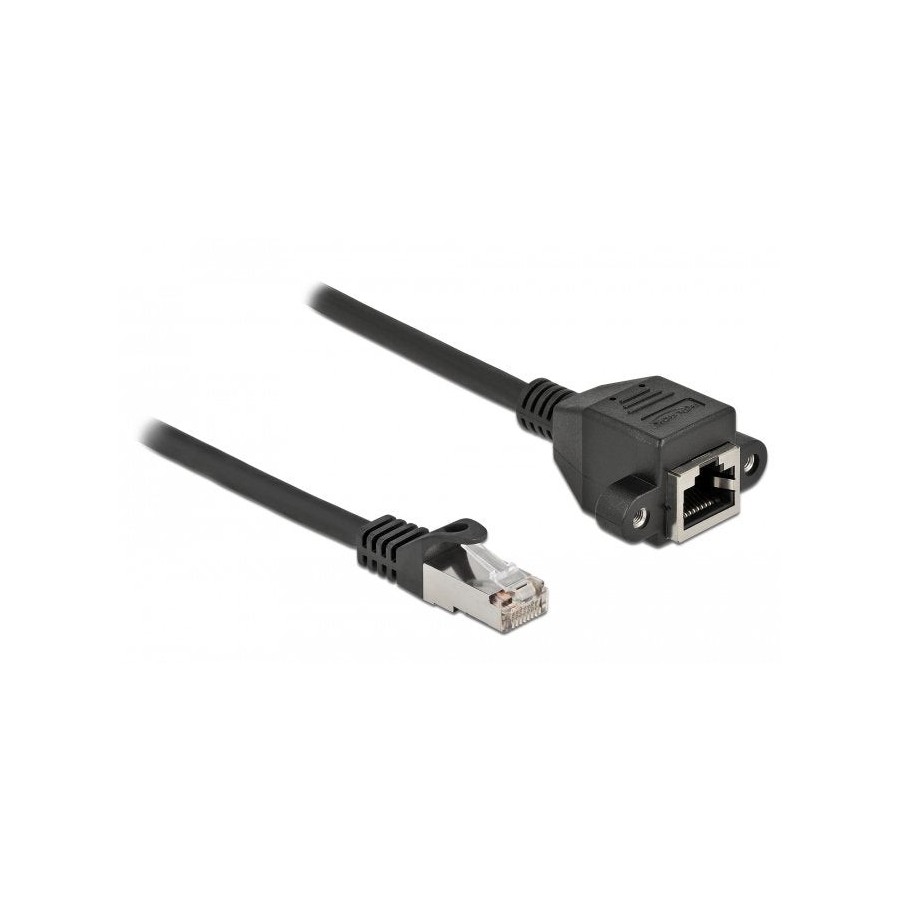 Cable delock de extensión de red s/ftp rj45 macho a rj45 hembra cat.6a 25 cm negro