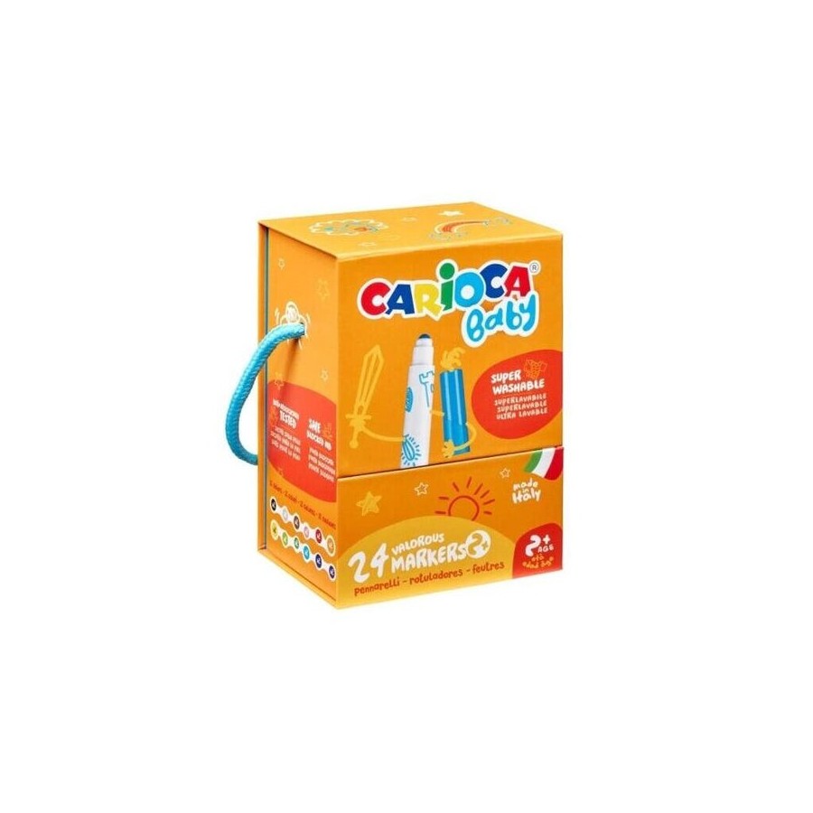 Carioca baby caja rigida con 24 rotuladores - punta redonda y bloqueada para la maxima seguridad - superlavables -