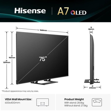 Televisor hisense 75a7kq 75" uhd qled smart tv hdr10+