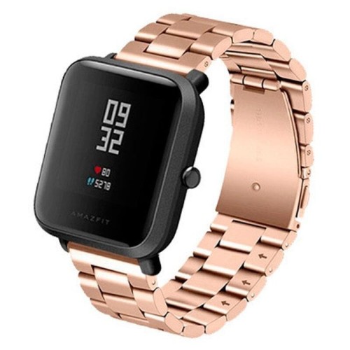 Correa universal metal eslabones 20mm para smartwatch xiaomi/amazfit/samsung/huawei/realme/ticwatch (rosa)
