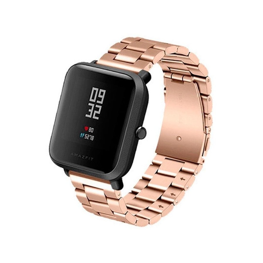 Correa universal metal eslabones 20mm para smartwatch xiaomi/amazfit/samsung/huawei/realme/ticwatch (rosa)