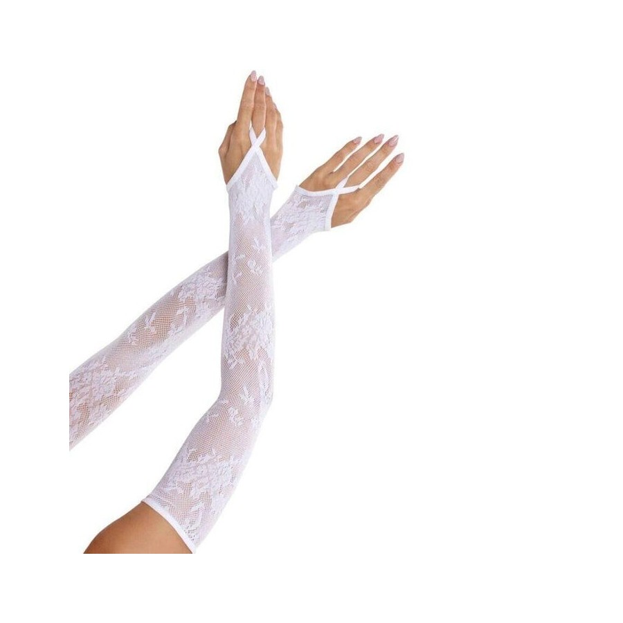 Leg avenue - guantes extralargos calientabrazos de encaje floral blanco