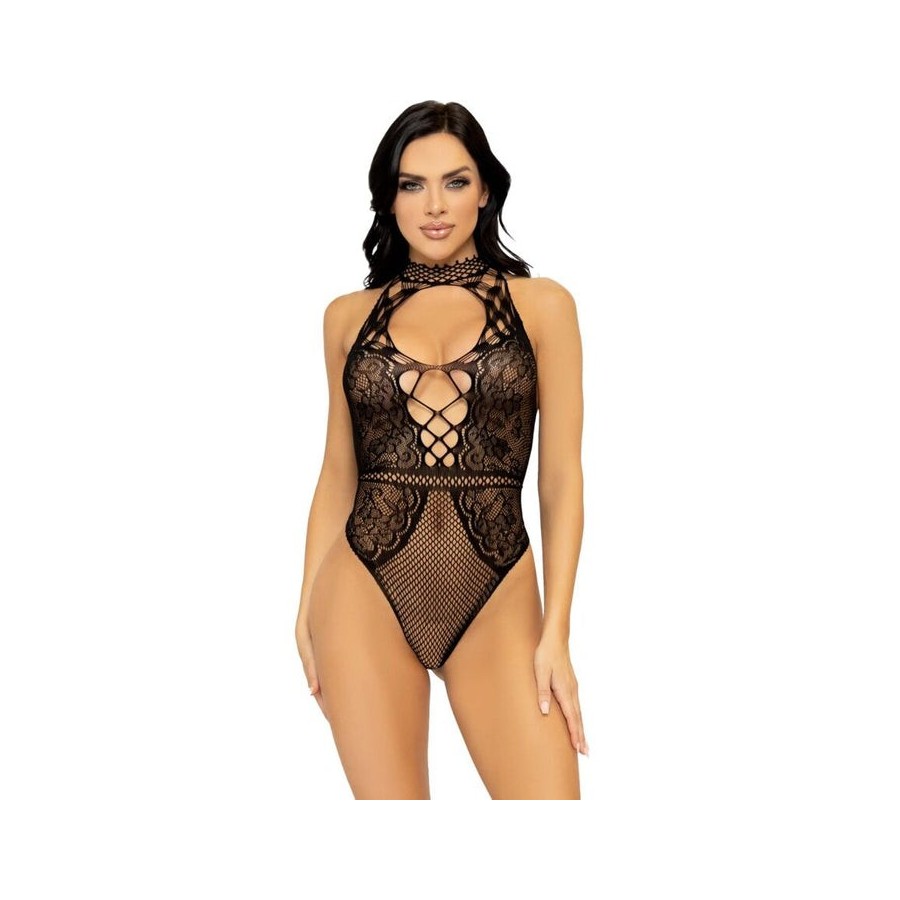 Leg avenue - body con escote halter y abertura espalda de encaje talla única