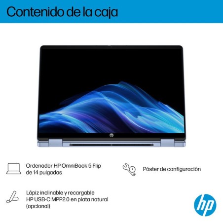 Portátil convertible hp omnibook 5 flip 14-fp0044ns intel core 5-120u 16gb 1tb ssd 14' táctil win11