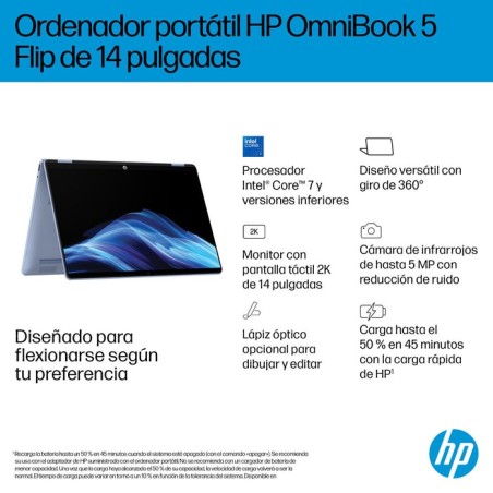 Portátil convertible hp omnibook 5 flip 14-fp0044ns intel core 5-120u 16gb 1tb ssd 14' táctil win11