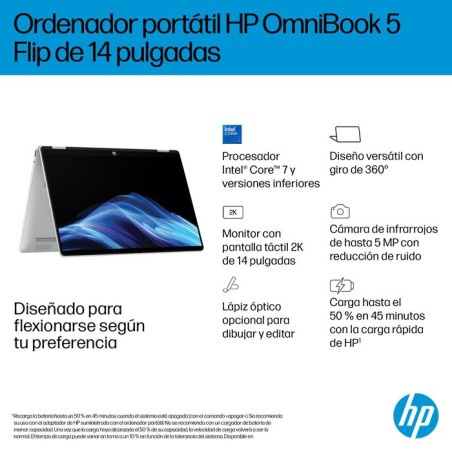 Portátil convertible hp omnibook 5 flip 14-fp0045ns intel core 7-150u 16gb 1tb ssd 14' táctil win11