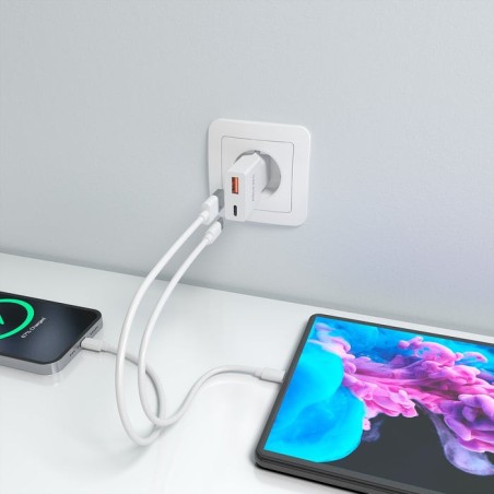 Cargador de pared gan aisens a110-1000 1xusb tipo-c 1xusb 25w blanco