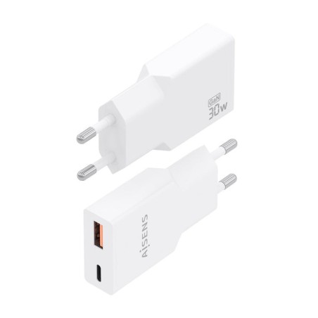 Cargador de pared gan aisens a110-1002 1xusb tipo-c 1xusb 30w blanco