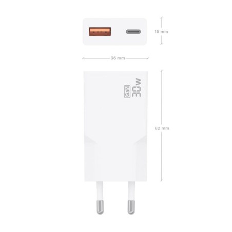 Cargador de pared gan aisens a110-1002 1xusb tipo-c 1xusb 30w blanco