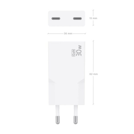 Cargador de pared gan aisens a110-1003 2xusb tipo-c 30w blanco