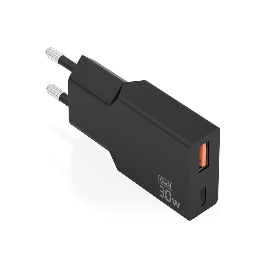 Cargador de pared gan aisens a110-1005 1xusb tipo-c 1xusb 30w negro
