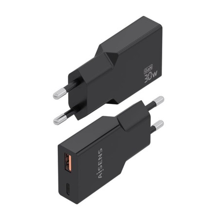 Cargador de pared gan aisens a110-1005 1xusb tipo-c 1xusb 30w negro