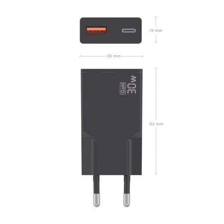 Cargador de pared gan aisens a110-1005 1xusb tipo-c 1xusb 30w negro