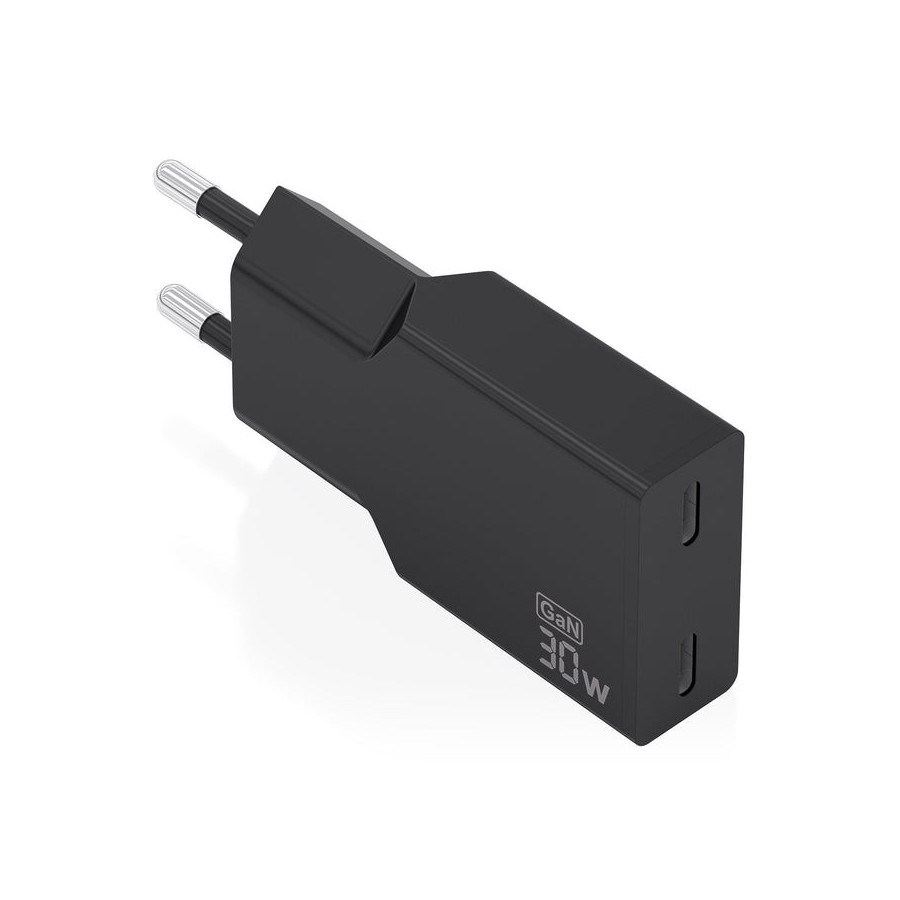Cargador de pared gan aisens a110-1006 2xusb tipo-c 30w negro