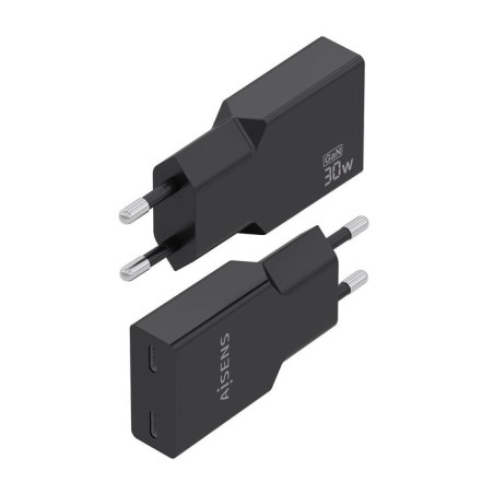 Cargador de pared gan aisens a110-1006 2xusb tipo-c 30w negro