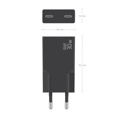 Cargador de pared gan aisens a110-1006 2xusb tipo-c 30w negro