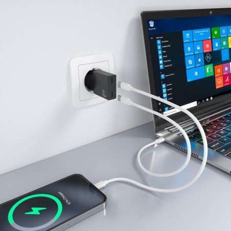 Cargador de pared gan aisens a110-1006 2xusb tipo-c 30w negro