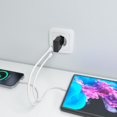 Cargador de pared gan aisens a110-1006 2xusb tipo-c 30w negro