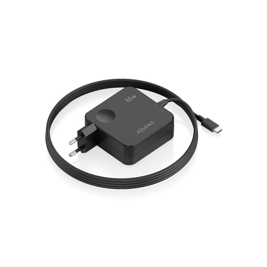 Cargador de pared gan aisens asch-1pd65wl80-bk 1xusb tipo-c 65w negro