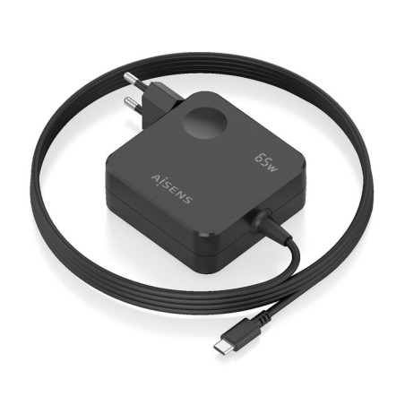 Cargador de pared gan aisens asch-1pd65wl80-bk 1xusb tipo-c 65w negro