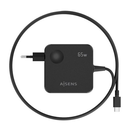 Cargador de pared gan aisens asch-1pd65wl80-bk 1xusb tipo-c 65w negro