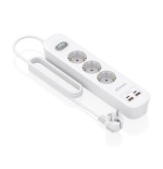 Regleta con interruptor aisens asps-2a2c10-w 3 tomas de corriente 2 usb 2 usb tipo-c cable 1.4m blanco