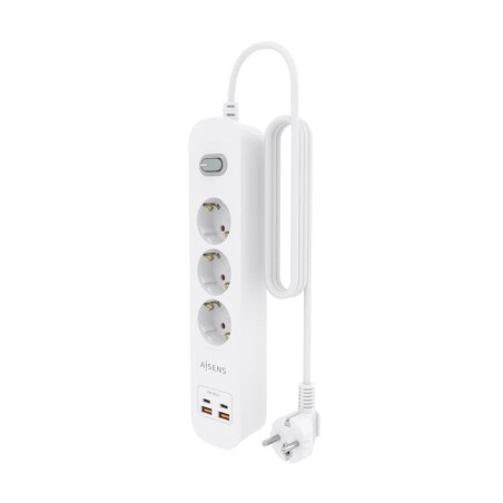 Regleta con interruptor aisens asps-2a2c10-w 3 tomas de corriente 2 usb 2 usb tipo-c cable 1.4m blanco