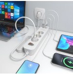 Regleta con interruptor aisens asps-2a2c10-w 3 tomas de corriente 2 usb 2 usb tipo-c cable 1.4m blanco