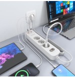 Regleta con interruptor aisens asps-2a2c10-w 3 tomas de corriente 2 usb 2 usb tipo-c cable 1.4m blanco