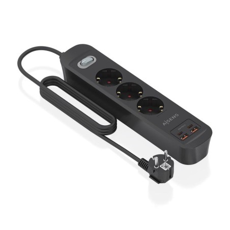 Regleta con interruptor aisens asps-2a2c11-bk 3 tomas de corriente 2 usb 2 usb tipo-c cable 1.4m negro