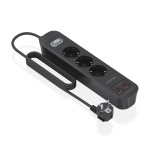 Regleta con interruptor aisens asps-2a2c11-bk 3 tomas de corriente 2 usb 2 usb tipo-c cable 1.4m negro