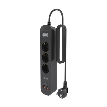 Regleta con interruptor aisens asps-2a2c11-bk 3 tomas de corriente 2 usb 2 usb tipo-c cable 1.4m negro