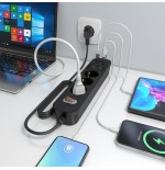 Regleta con interruptor aisens asps-2a2c11-bk 3 tomas de corriente 2 usb 2 usb tipo-c cable 1.4m negro
