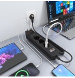 Regleta con interruptor aisens asps-2a2c11-bk 3 tomas de corriente 2 usb 2 usb tipo-c cable 1.4m negro