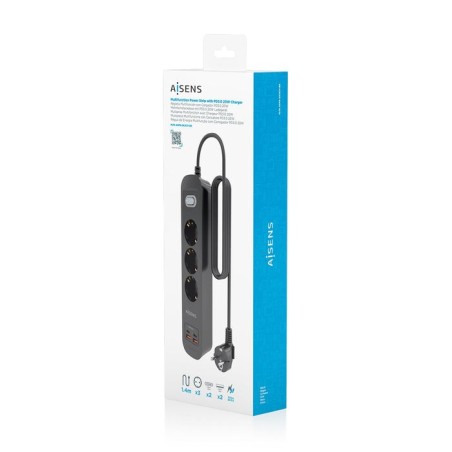 Regleta con interruptor aisens asps-2a2c11-bk 3 tomas de corriente 2 usb 2 usb tipo-c cable 1.4m negro