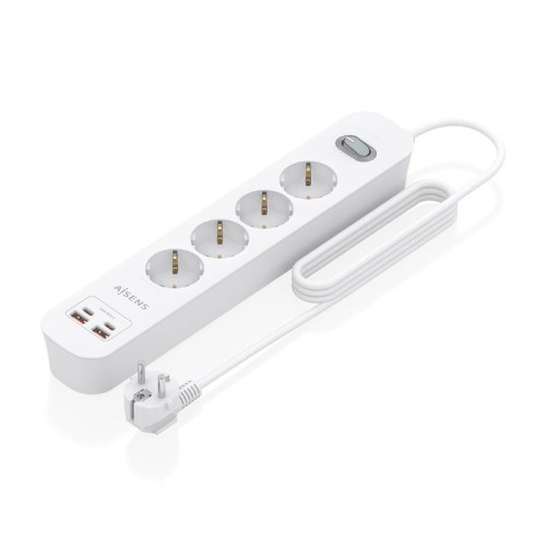 Regleta con interruptor aisens asps-2a2c12-w 4 tomas de corriente 2 usb 2 usb tipo-c cable 1.4m blanco