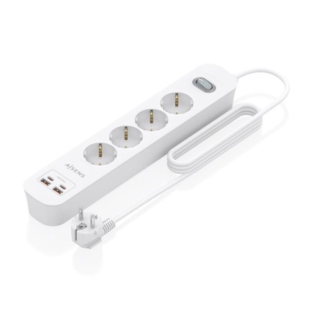 Regleta con interruptor aisens asps-2a2c12-w 4 tomas de corriente 2 usb 2 usb tipo-c cable 1.4m blanco