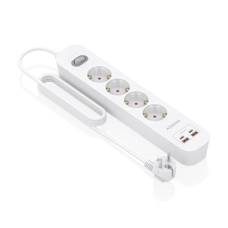 Regleta con interruptor aisens asps-2a2c12-w 4 tomas de corriente 2 usb 2 usb tipo-c cable 1.4m blanco