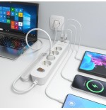 Regleta con interruptor aisens asps-2a2c12-w 4 tomas de corriente 2 usb 2 usb tipo-c cable 1.4m blanco