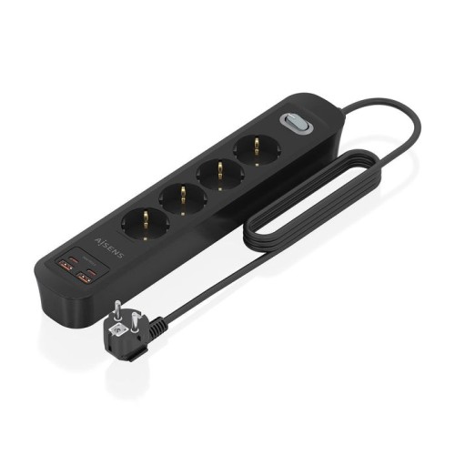 Regleta con interruptor aisens asps-2a2c13-bk 4 tomas de corriente 2 usb 2 usb tipo-c cable 1.4m negro