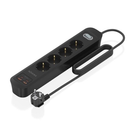 Regleta con interruptor aisens asps-2a2c13-bk 4 tomas de corriente 2 usb 2 usb tipo-c cable 1.4m negro