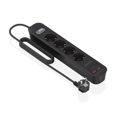 Regleta con interruptor aisens asps-2a2c13-bk 4 tomas de corriente 2 usb 2 usb tipo-c cable 1.4m negro