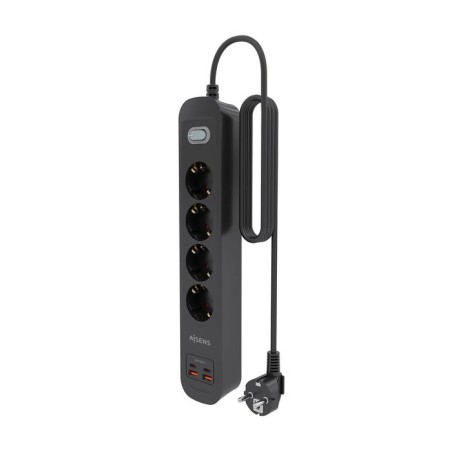 Regleta con interruptor aisens asps-2a2c13-bk 4 tomas de corriente 2 usb 2 usb tipo-c cable 1.4m negro