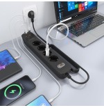 Regleta con interruptor aisens asps-2a2c13-bk 4 tomas de corriente 2 usb 2 usb tipo-c cable 1.4m negro