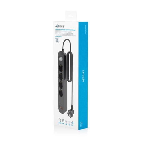 Regleta con interruptor aisens asps-2a2c13-bk 4 tomas de corriente 2 usb 2 usb tipo-c cable 1.4m negro