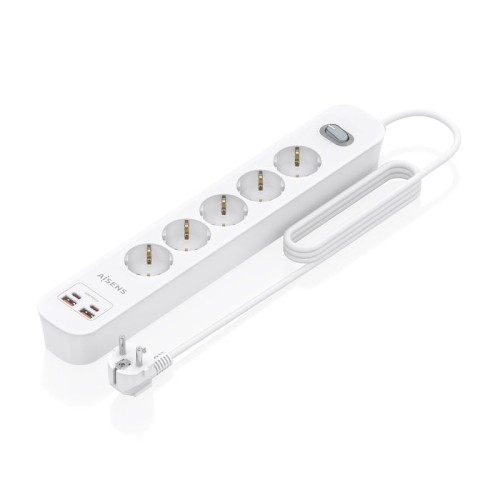 Regleta con interruptor aisens asps-2a2c14-w 5 tomas de corriente 2 usb 2 usb tipo-c cable 1.4m blanco
