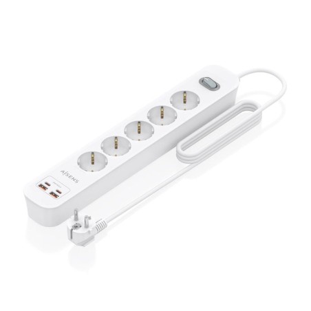 Regleta con interruptor aisens asps-2a2c14-w 5 tomas de corriente 2 usb 2 usb tipo-c cable 1.4m blanco