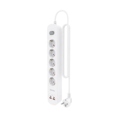 Regleta con interruptor aisens asps-2a2c14-w 5 tomas de corriente 2 usb 2 usb tipo-c cable 1.4m blanco