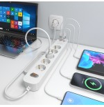 Regleta con interruptor aisens asps-2a2c14-w 5 tomas de corriente 2 usb 2 usb tipo-c cable 1.4m blanco