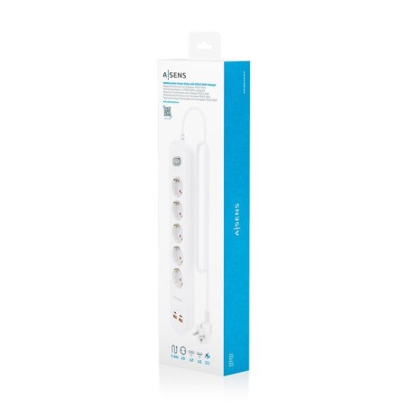 Regleta con interruptor aisens asps-2a2c14-w 5 tomas de corriente 2 usb 2 usb tipo-c cable 1.4m blanco